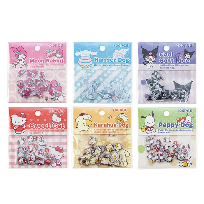 100 Mixed Sanrio Cartoon Kawaii Stickers for Students - Pochacco, Kuromi, Melody, and Kitty - 100pcs Stationery Supplies and Birthday Gifts 100 Mixed Sanrio Cartoon Kawaii Stickers for Students - Pochacco,   Lacatang Shop Lacatang Shop 