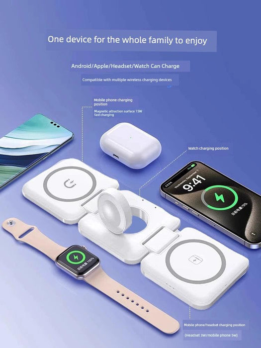 MagSafe Three-in-One Wireless Charger for Apple 15promax Mobile Phone Magnetic Iphone14/13/12 Watch AppleWatch Base Iwatchs9 Bracket Two-in-One Qi2 MagSafe Three-in-One Wireless Charger  Lacatang Shop Lacatang Shop 