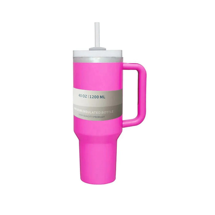 40 oz Iced Tumbler with Handle Straw Lid Stainless Steel Vacuum Insulated Coffee Mug Portable Thermal Travel Cup for Sport Car