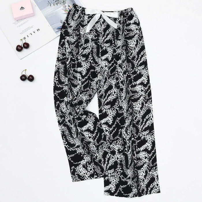 Women'S Elephant Print Wide Leg Ankle-Length Pants Spring And Summer Beach Drawstringloose Fit Females Trousers Indie Folk Pants