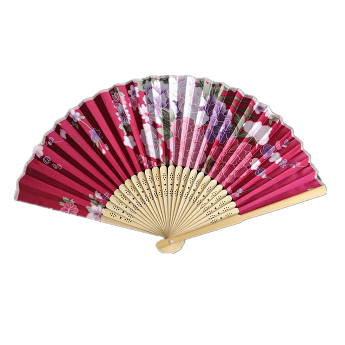 Elegant Floral Folding Hand Fan with Bamboo Ribs for Weddings, Parties, and Dance Performances