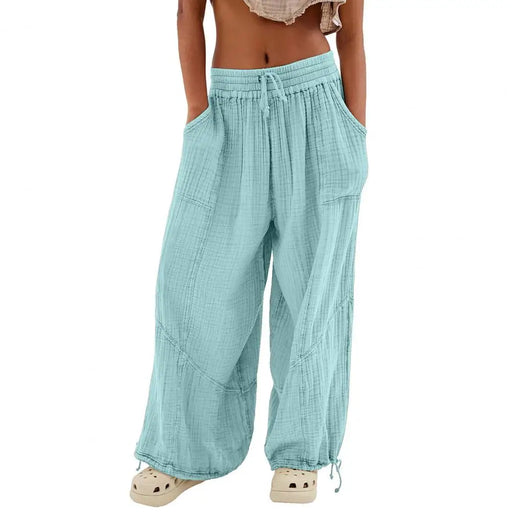 Women's Pants Harem Pants Wide-leg Trousers Drawstring Elastic Waistband Loose With Pocket Women's Pants Harem Pants Wide-leg Trousers Drawstring Elastic   Lacatang Shop Lacatang Shop 