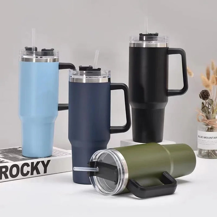 40oz Stainless Steel Insulated Hot Travel Mugs Water Bottle Thermal Vacuum Coffee Car Cup Cold Flask with Handle Straw