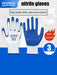 An image of AliExpress brand nitrile gloves in size 8. The gloves feature a predominantly white design with blue nitrile coating over the palms and fingers. Text highlights these breathable gloves as high quality, super wear-resistant, and anti-slip, with each pack containing 3 pairs of Non-slip Wear-resistant Breathable Nitrile Gloves.