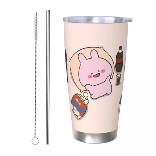 Asamimichaan Cute Asamimi 20oz Stainless Steel Car Mug Straw Thermal Iced Travel Cup Vacuum Insulated Coffee Hot Cup Asamimichaan Cute 20oz Stainless Steel Travel Mug with Straw  Lacatang Shop Lacatang Shop 