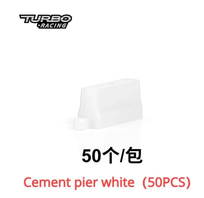 The Lacatang Shop's TURBO RACING 1:76 RC Car Track Mat features cement blocks, perfect for customizing your track layout. Includes white pier model and text indicating "50 pieces per package.