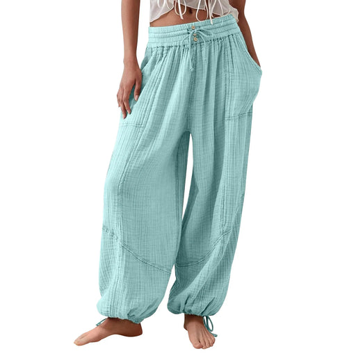 Loose Lantern Pants Women'S Solid Color Drawstring Wide Leg Pants Elastic Waistband Casual Pants Oversized Sports Pants For Wome Loose Lantern Pants Women'S Solid Color Drawstring Wide Leg Pants   Lacatang Shop Lacatang Shop 