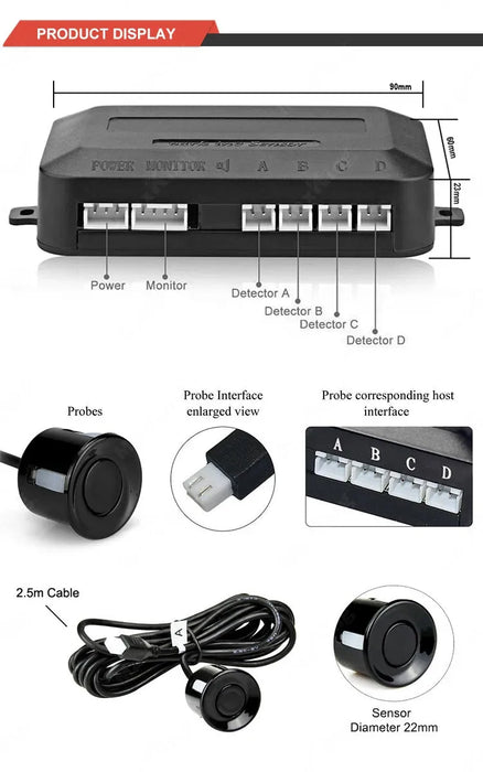 Car Reverse Radar Kit Vehicle Parking Sensor System with 4 Sensors Backup Assist System with LED Distance Display Sound Warning