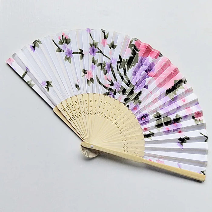 Elegant Floral Bamboo Hand Fan - Foldable Cloth Accessory for Weddings, Parties, and Performances