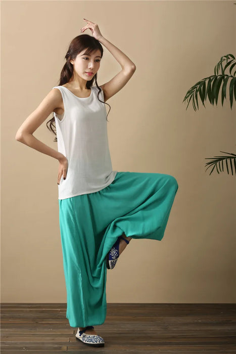 2024 Spring Women Casual Loose Harem Pants Solid Elastic Waist Summer Wide Leg Pants Plus size Cotton linen Trousers 4XL 5XL