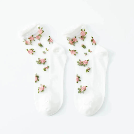 Vintage Floral Lace Ruffle Socks for Women - Kawaii Harajuku Style Ultra-thin Transparent Crystal Silk Crew Socks Vintage Floral Lace Ruffle Socks for Women - Kawaii Harajuku Style   Lacatang Shop Lacatang Shop 