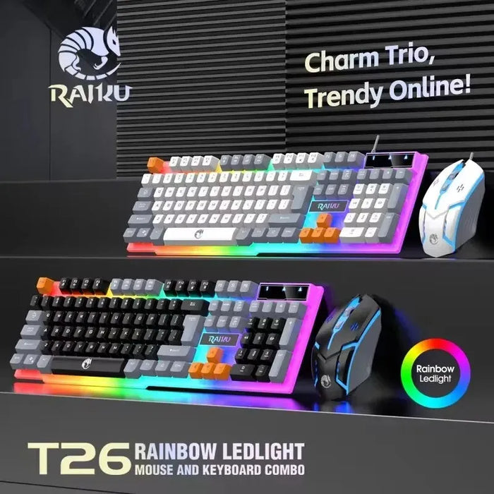 RAIKU T26 Wired 104 Keys Membrane Keyboard And Mouse Suit Kinds of Colorful Lighting Gaming and Office For Windows and IOS RAIKU T26 104 Keys Wired Keyboard & Mouse - Colorful Gaming & Office  Lacatang Shop Lacatang Shop 