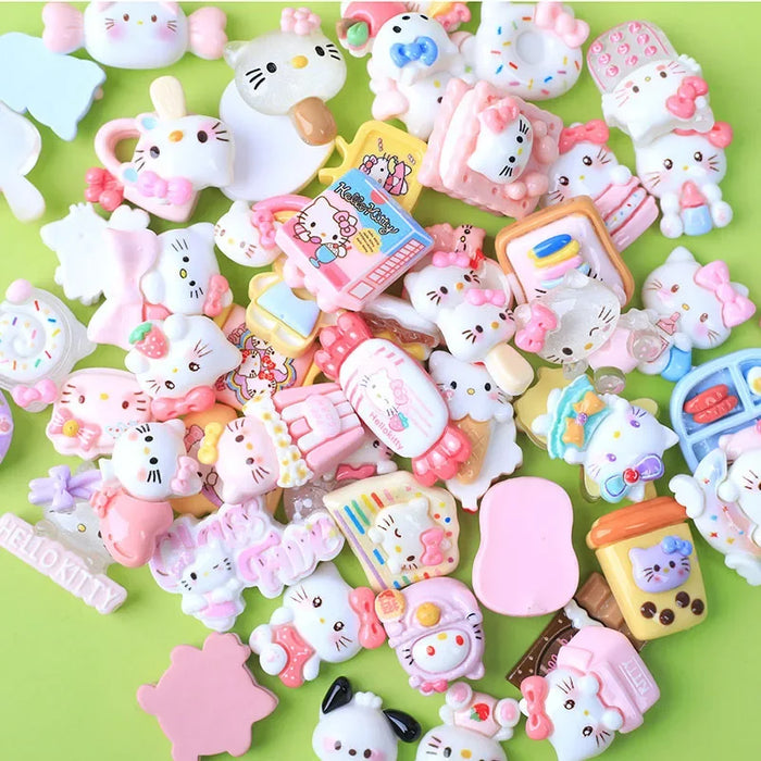 10-Pack Kawaii Sanrio Resin Accessories for DIY Phone Cases and Headwear - Featuring Hello Kitty, Kuromi, and My Melody