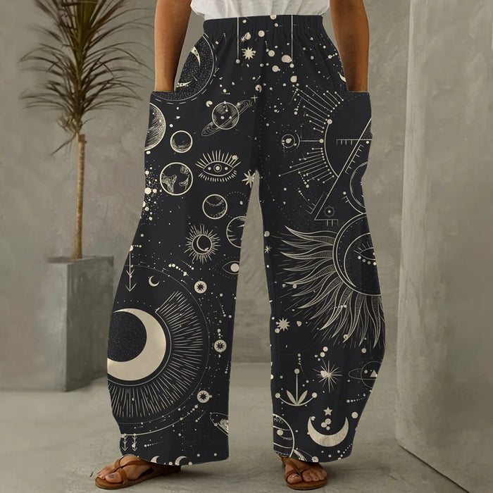 Women's Pants Sun Moon Star And Arrow Prints Harem Pants Women's Summer Retro Women's Casual Wear Daily Fashion Wide Leg Pants