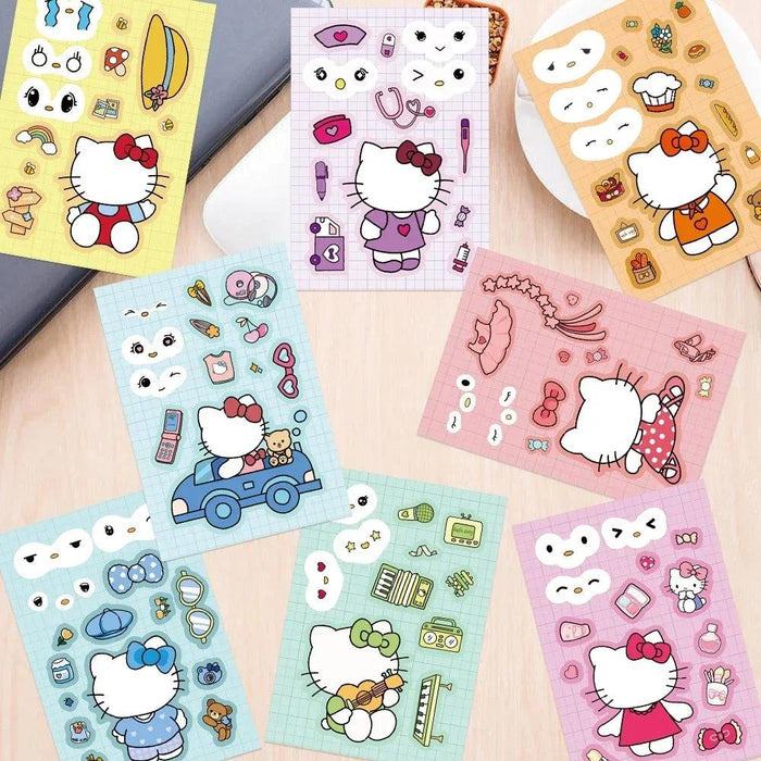 8/16 Sheets Sanrio Puzzle Stickers Cartoon Kawaii Hello Kitty Make-a-Face Assemble Cartoon Game Assemble Jigsaw Children Gift 8/16 Sheets Sanrio Puzzle Stickers Cartoon Kawaii Hello Kitty   Lacatang Shop Lacatang Shop 