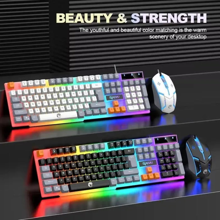 RAIKU T26 Wired 104 Keys Membrane Keyboard And Mouse Suit Kinds of Colorful Lighting Gaming and Office For Windows and IOS RAIKU T26 104 Keys Wired Keyboard & Mouse - Colorful Gaming & Office  Lacatang Shop Lacatang Shop 