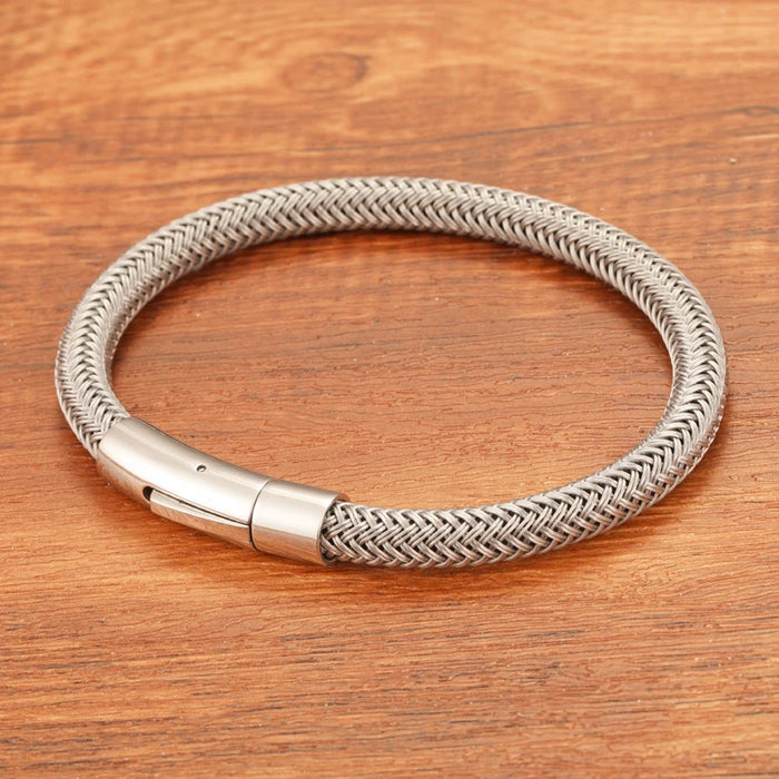 Trendy Black and White Titanium Steel Rope Bracelet for Couples - Free Shipping Available