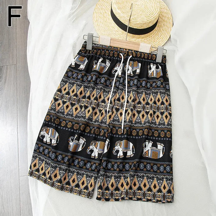 Beach Shorts For Women Men Summer Boho Festival Elephant Pattern Short Pants Baggy Hippie Bohemian Travel Clothes M8I9