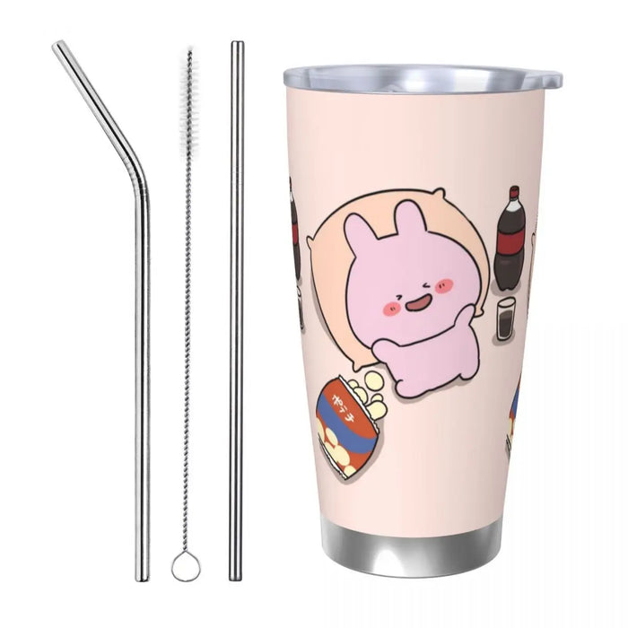 Asamimichaan Cute Asamimi 20oz Stainless Steel Car Mug Straw Thermal Iced Travel Cup Vacuum Insulated Coffee Hot Cup Asamimichaan Cute 20oz Stainless Steel Travel Mug with Straw  Lacatang Shop Lacatang Shop 