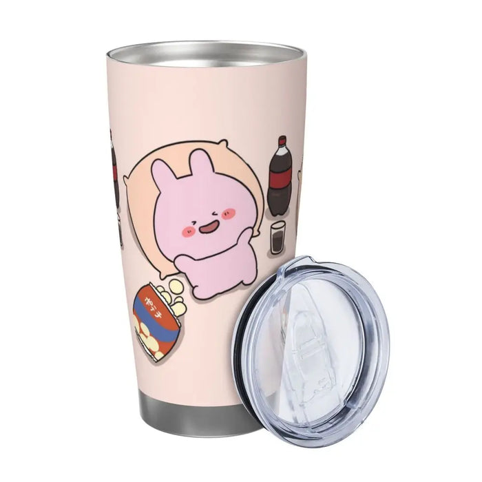 Asamimichaan Cute Asamimi 20oz Stainless Steel Car Mug Straw Thermal Iced Travel Cup Vacuum Insulated Coffee Hot Cup Asamimichaan Cute 20oz Stainless Steel Travel Mug with Straw  Lacatang Shop Lacatang Shop 