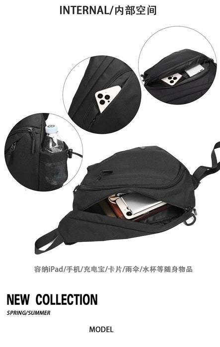 New Men's Waterproof Chest Bag, Young People's Crossbody Bag, Large Capacity Multifunctional Sports and Leisure Travel Bag