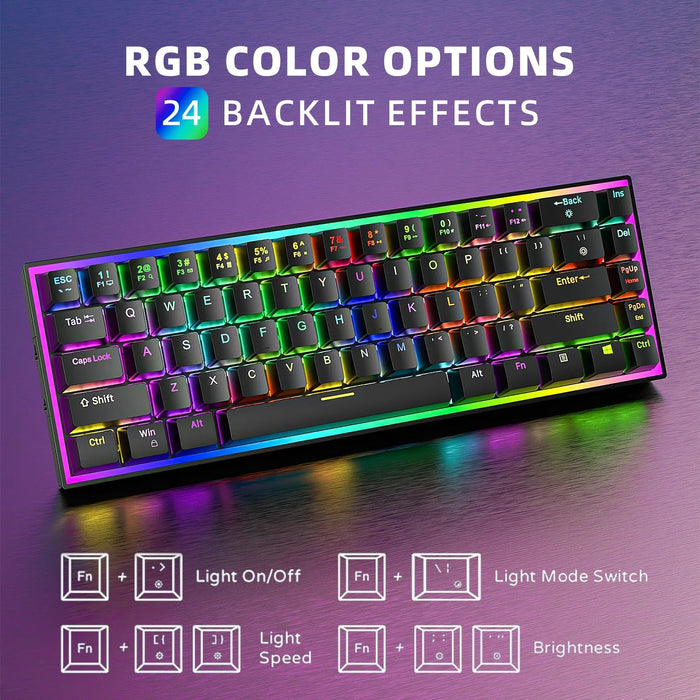 68 Keys Hot Swappable Transparent Gaming Keyboard RGB Backlit Outemu Gateron Cherry Axis Red Switch Wireless Mechanical Keyboard