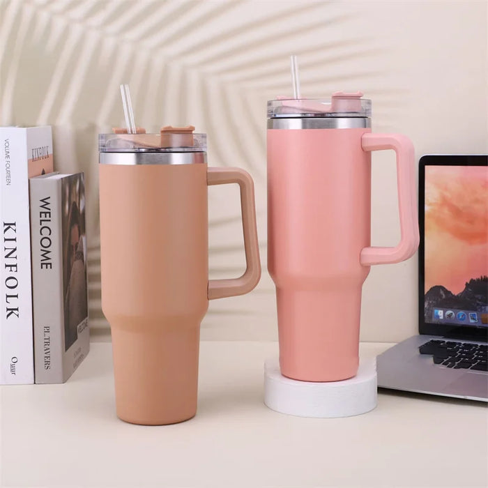 40oz Stainless Steel Insulated Hot Travel Mugs Water Bottle Thermal Vacuum Coffee Car Cup Cold Flask with Handle Straw