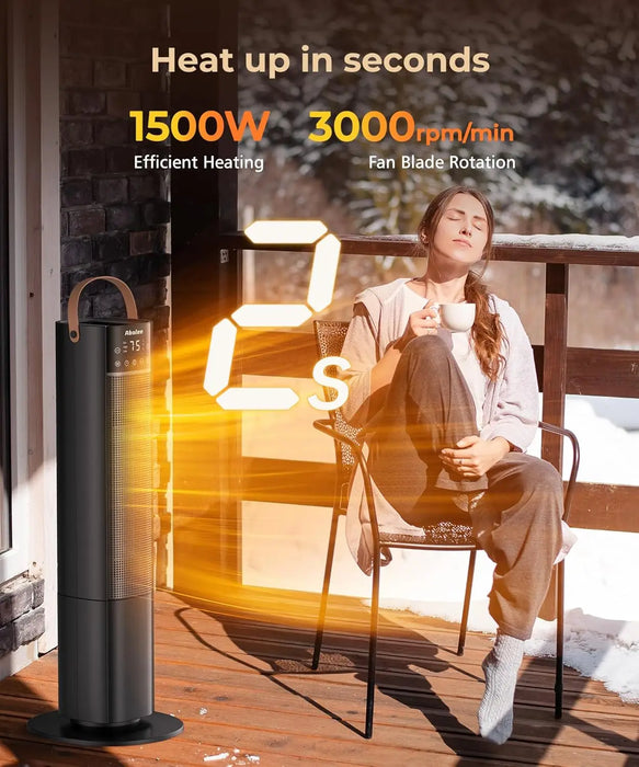 Space Heaters Indoor Use, 26" 12ft/s Electric Heater with Remote, 1500W Electric Heaters with 75°Oscillation, 1-12H Timer