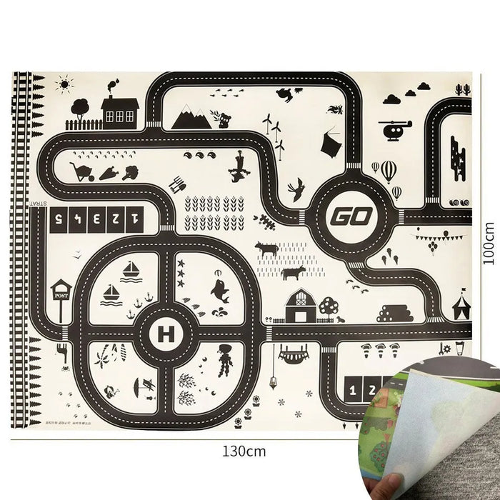 Kids Waterproof Playmat - Portable Dinosaur and Farm Road Activity Carpet for Toddlers, Non-Toxic Educational Crawling Mat