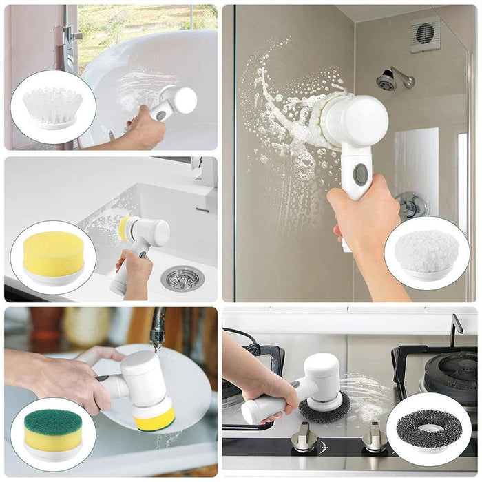 Electric Spin Scrubber Rechargeable with 5Pcs Brush Heads Home Electric Rotary Scrubber Bathtub Tile Professional Cleaning Brush Electric Spin Scrubber - Rechargeable Cleaning Brush  Lacatang Shop Lacatang Shop 