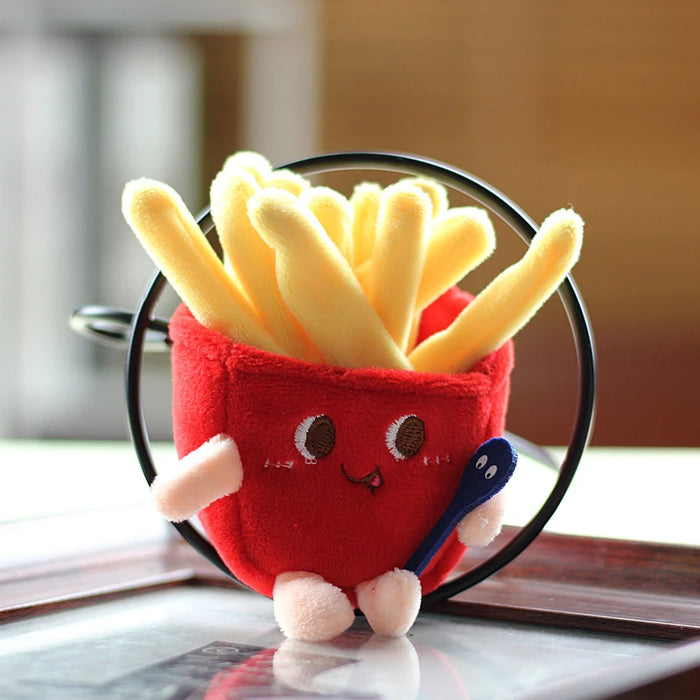 Hamburg Hot Dog Fries Bread Drumsticks Plush Pendant Keychain Creative Cartoon Bag Decoration Car Key Accessories For Girl Gift