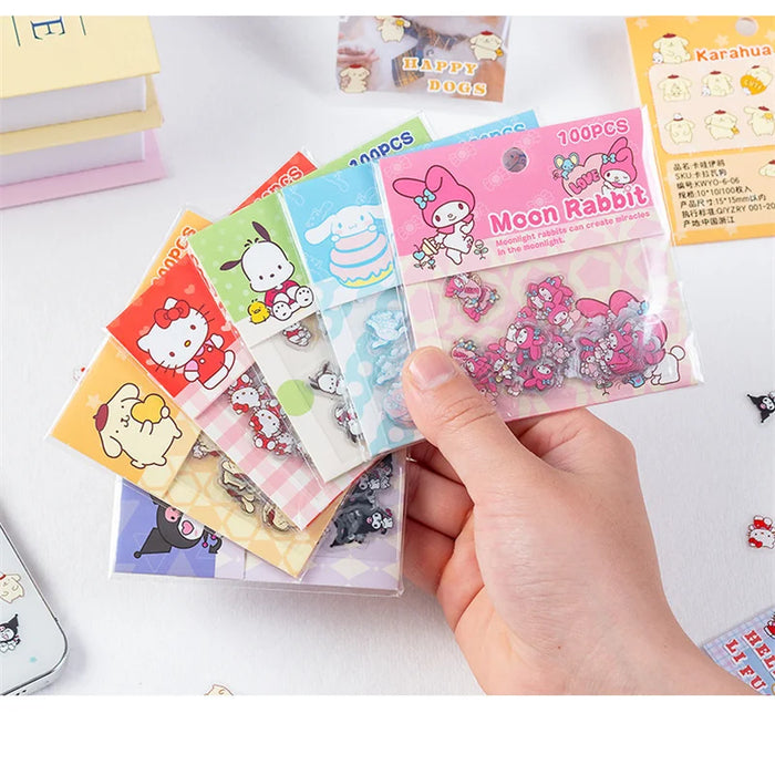 100 Mixed Sanrio Cartoon Kawaii Stickers for Students - Pochacco, Kuromi, Melody, and Kitty - 100pcs Stationery Supplies and Birthday Gifts 100 Mixed Sanrio Cartoon Kawaii Stickers for Students - Pochacco,   Lacatang Shop Lacatang Shop 