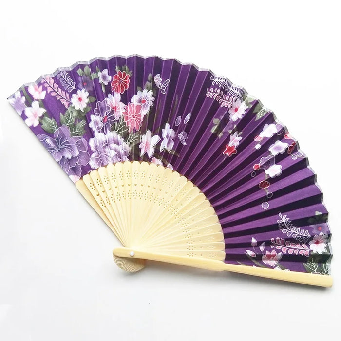 Elegant Floral Bamboo Hand Fan - Foldable Cloth Decoration for Weddings, Parties, and Performances