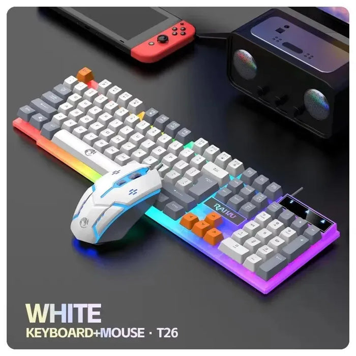 RAIKU T26 Wired 104 Keys Membrane Keyboard And Mouse Suit Kinds of Colorful Lighting Gaming and Office For Windows and IOS RAIKU T26 104 Keys Wired Keyboard & Mouse - Colorful Gaming & Office  Lacatang Shop Lacatang Shop 