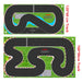 The Lacatang Shop's LDARC Mini RC Car Racing Track Mat features two black tracks on a green background with red and white borders. The top track is smooth and measures 120x60 cm, while the bottom track is 160x90 cm with wider curves for complex maneuvers. Both include checkered start/finish lines.