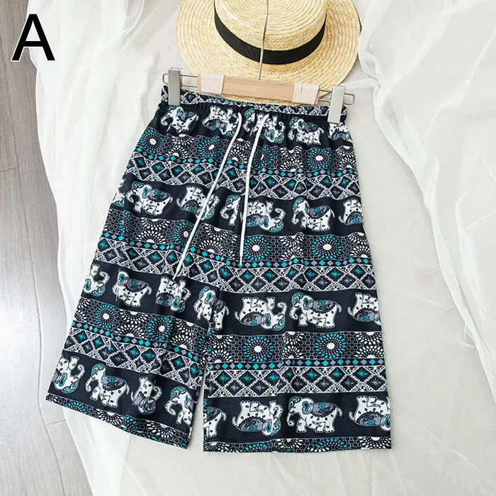 Beach Shorts For Women Men Summer Boho Festival Elephant Pattern Short Pants Baggy Hippie Bohemian Travel Clothes M8I9