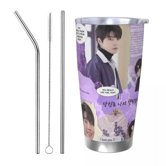 Hwang In Yeop 20oz Stainless Steel Car Mug Straw Thermal Iced Travel Cup Vacuum Insulated Coffee Hot Cup 
 Stay Stylish on the Go with Hwang In Yeop Vacuum Insulated Stainless Steel Car Mug 
  Lacatang Shop Lacatang Shop 