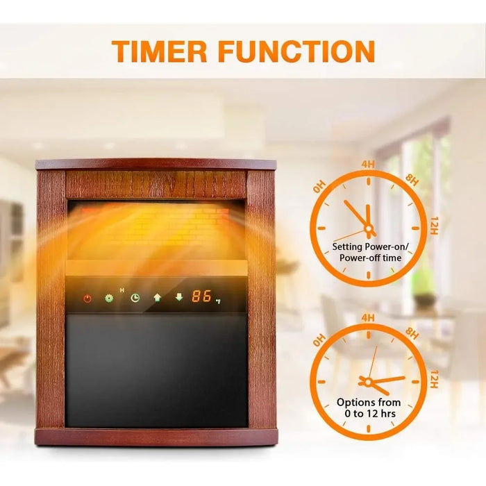 Air Selection Electric Space Heater, 1500W Infrared Heater, with 3 Heating Modes, Thermostat, Remote Control, and 12 Hour Timer