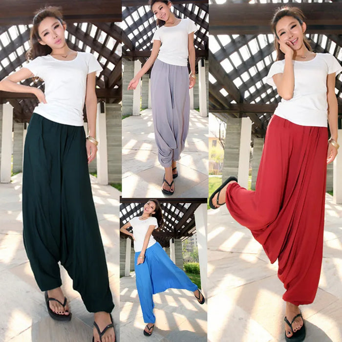 2024 Spring Women Casual Loose Harem Pants Solid Elastic Waist Summer Wide Leg Pants Plus size Cotton linen Trousers 4XL 5XL