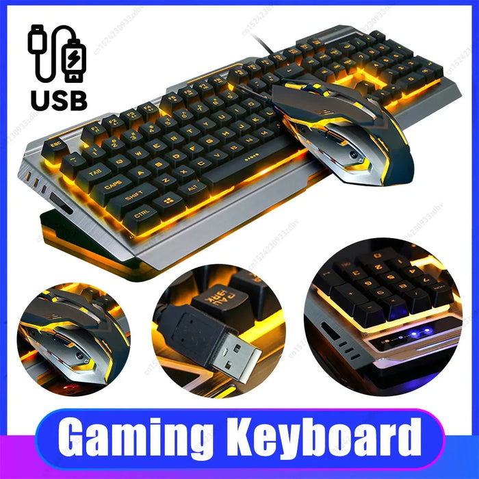 Mechanical Keyboard Gaming Keyboard Wired Game Mouse USB Gamer Keyboard RGB Light Backlit for Computer PC Laptop and Mouse Set