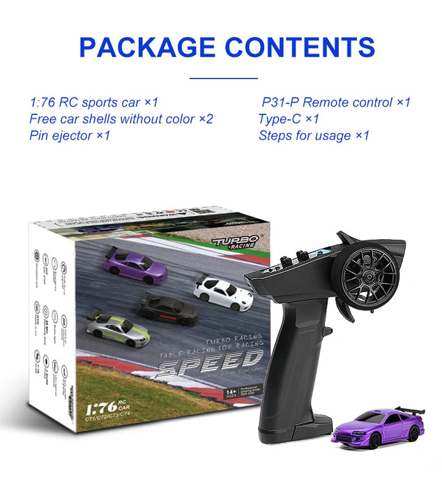 Turbo Racing 1:76 Scale RC Sport Car C72 C73 Table Game Racing Remote Control Mini Model Full Proportional RTR Kit Toys