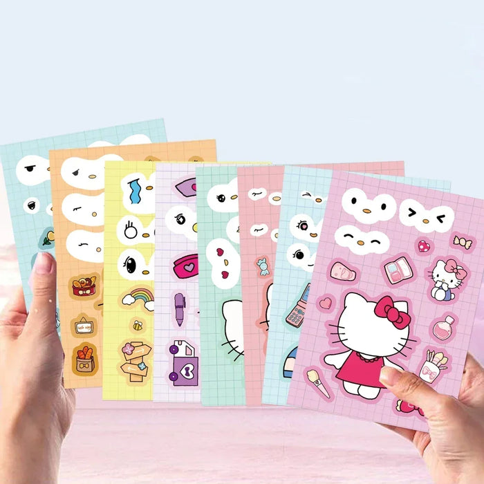 Kawaii Hello Kitty Make-a-Face Jigsaw Sticker Puzzle Set - 8/16 Sheets of Fun Cartoon Assemble Game for Kids Kawaii Hello Kitty Make-a-Face Jigsaw Sticker Puzzle Set - 8/16 Sheets   Lacatang Shop Lacatang Shop 