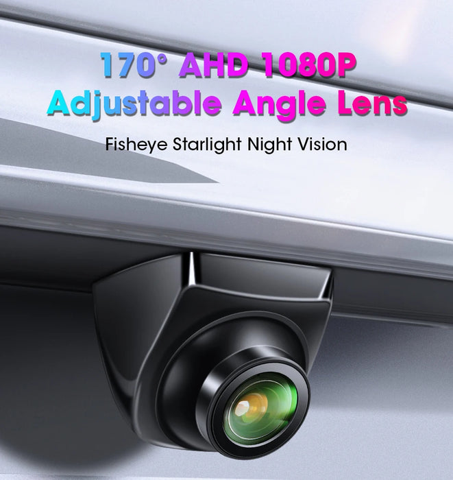 The Develuck HD 1080P 170° Car Rear View Camera from Lacatang Shop features a mounted adjustable fisheye lens, showcasing its night vision capabilities and highlighted with bold, colorful text.