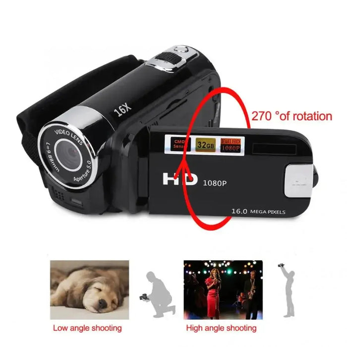 16MP 16X HD Digital Camcorder 720P Full HD 16MP Digital Video Camera 270 degree Rotation Screen 16X Night Shoot Zoom HOT