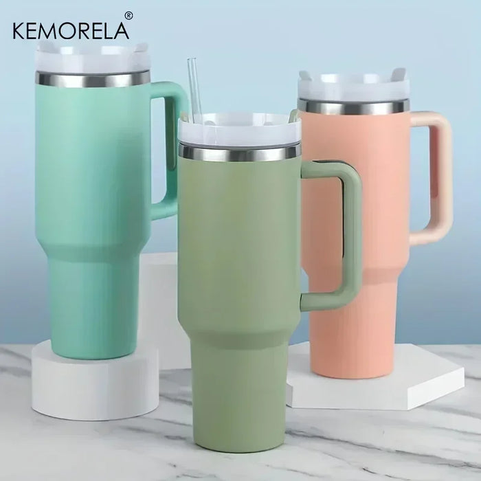 40oz 304 Stainless Steel Insulated Car Cup Cold Hot  Water Bottle Thermal Coffee Mugs Vacuum Flask With Handle Straw For Sport