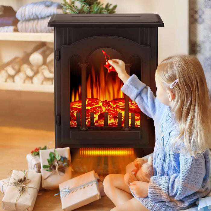 Electric Fireplace Stove, Freestanding Fireplace Heater with Realistic Flame, Indoor Electric Stove Heater