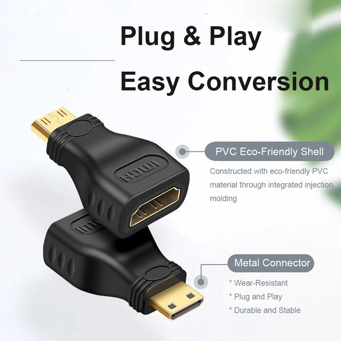 QGeeM Mini HDMI Male to HDMI Female Adapter - 4K 1080P 2K Converter for HDTV, Mini PC, and HD Camera