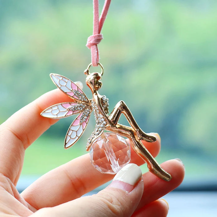 Enchanting Pink Crystal Fairy Pendant for Car Rearview Mirror Decoration Enchanting Pink Crystal Fairy Pendant for Car Rearview Mirror   Lacatang Shop Lacatang Shop 