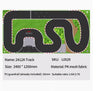 The Lacatang Shop LDARC V64 1/64 Scale Mini RC Racing Track Mat features a winding layout on a green background, includes a PU guardrail, and measures 2400mm x 1200mm. Made from PK mesh fabric, it's ideal for your racing needs. SKU: L0529.