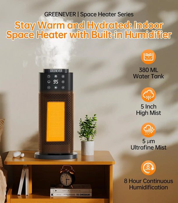 Space Heater Indoor with Humidifier: 2024 Upgraded PTC Electric Heaters for Indoor Use with Thermostat, 1500W Ceramic Heater